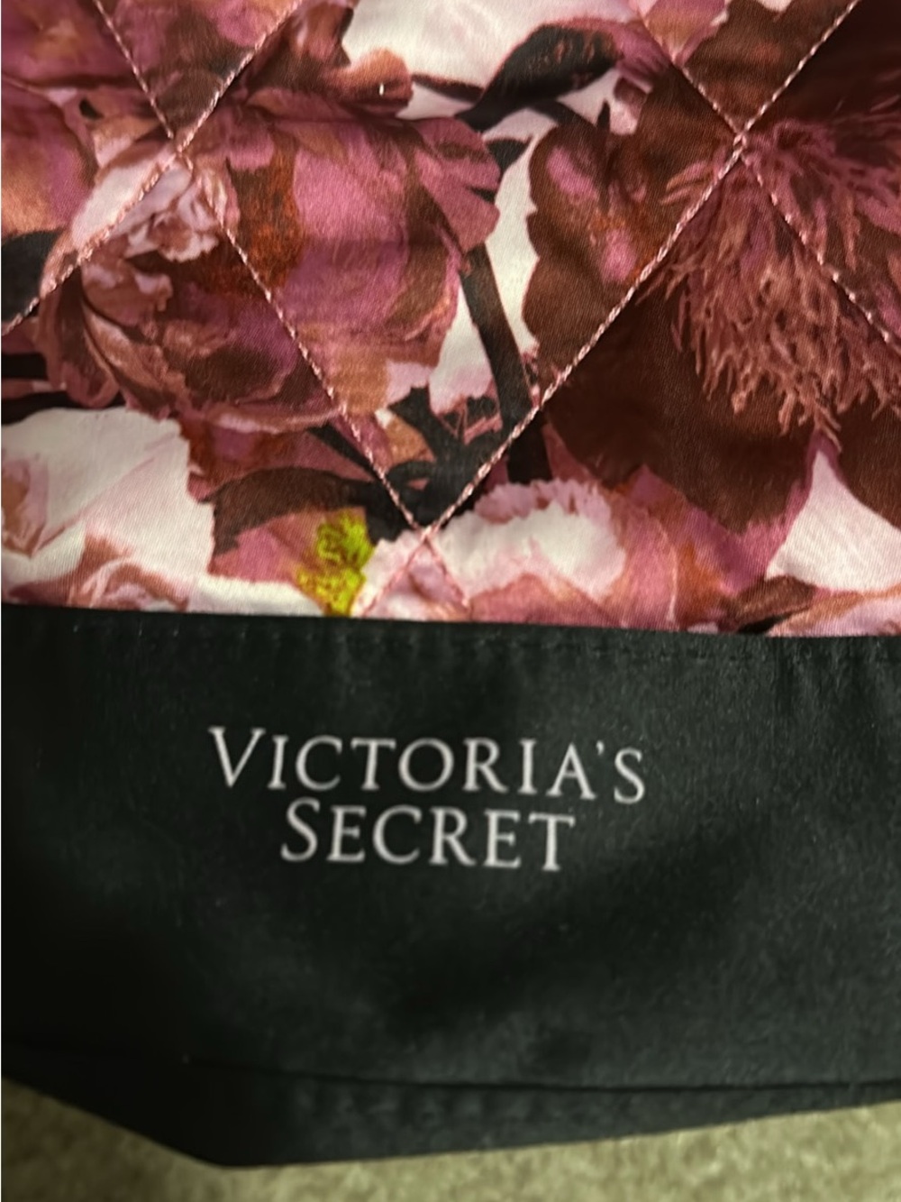 Victoria's Secret Pink Floral Quilted Tote with Black Trim - Picture 2 of 4